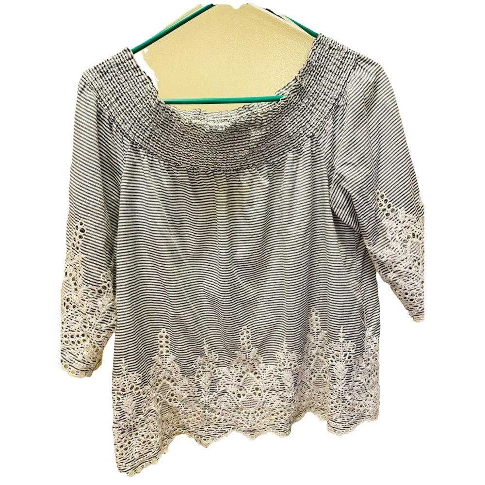 Striped Lace Trim Women's Top